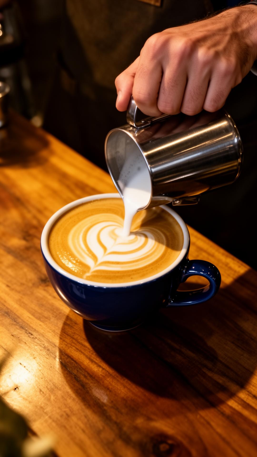 Barista pouring milk